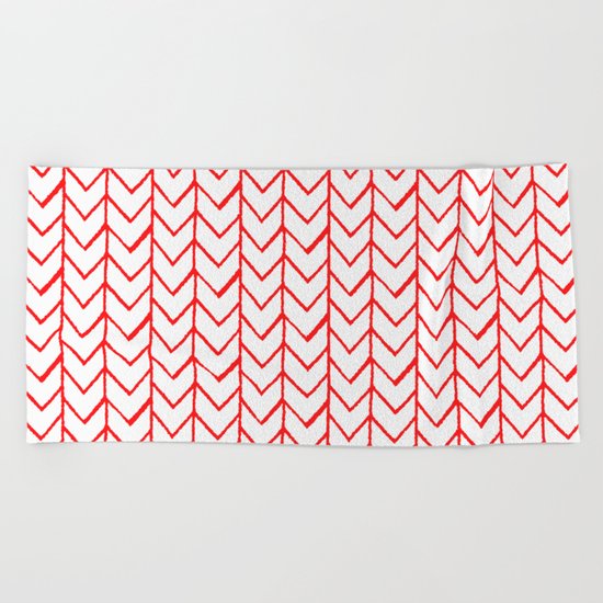 Herringbone Red Beach Towel