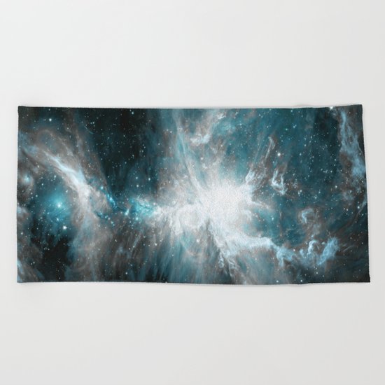 Orion Nebula Teal Gray Galaxy Beach Towel
