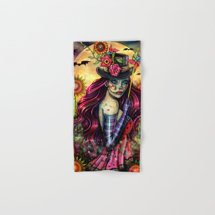 Sugar Skull Girl Fantasy Halloween Art Hand Bath Towel By Mollyharrisonart