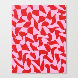 Wavy Warped Red & Pink Checkerboard Canvas Print