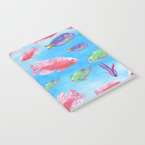 The deep sea-fishes in the sea- watercolor illustration Notebook