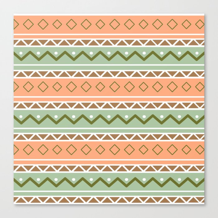 Cute Green Orange Whimsical Aztec Pattern Canvas Print by SweetBirdieStudio  | Society6
