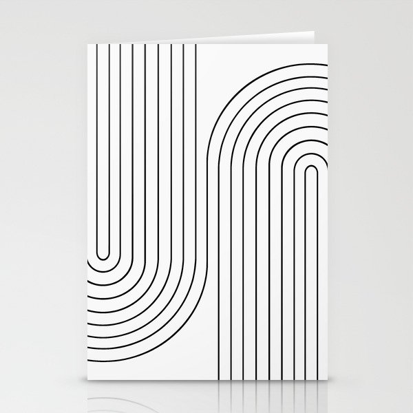 Minimal Line Curvature I Black and White Mid Century Modern Arch Abstract Stationery Cards