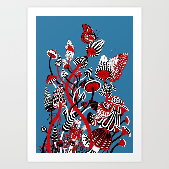 Magic Mushroom Red black blue Art Print