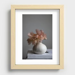 Stilllife of peony on stack of magazines Recessed Framed Print