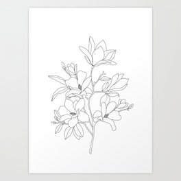 Minimal Line Art Magnolia Flowers Art Print