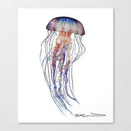 Cute Jellyfish Watercolor Painting Portrait - Beautiful Sea Creatures  Canvas Print