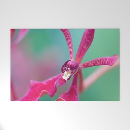 Exotic Pink Orchid In Green Welcome Mat