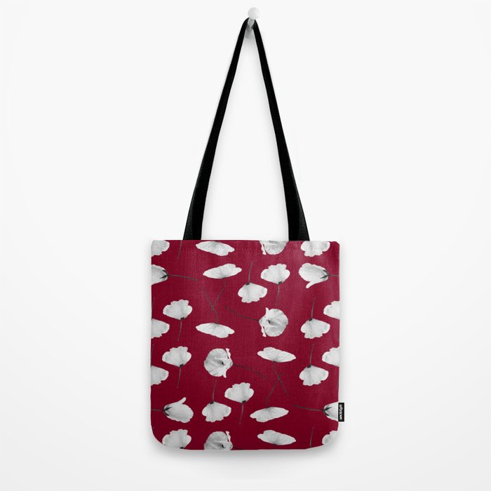 Poppies on burgundy  tote bag - Under $25 cool gift ideas