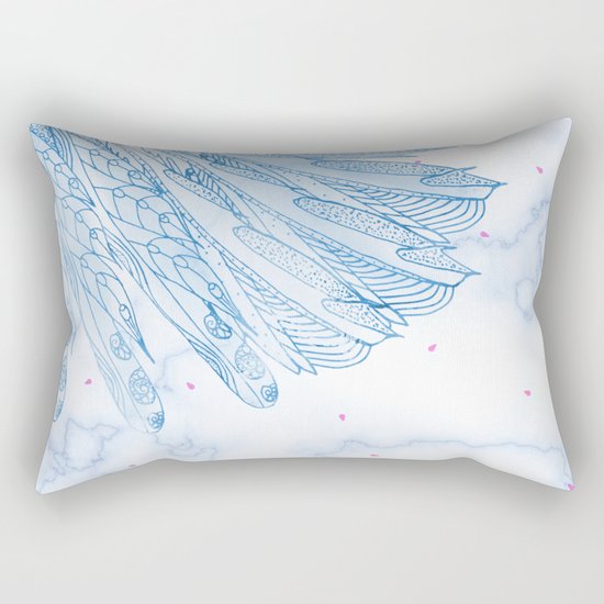 Beautiful Feathers on Blue Marble Design Rectangular Pillow