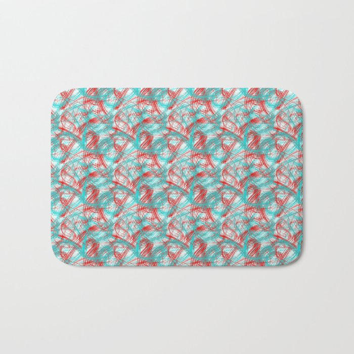 Abstract red and turquoise brush strokes Bath Mat