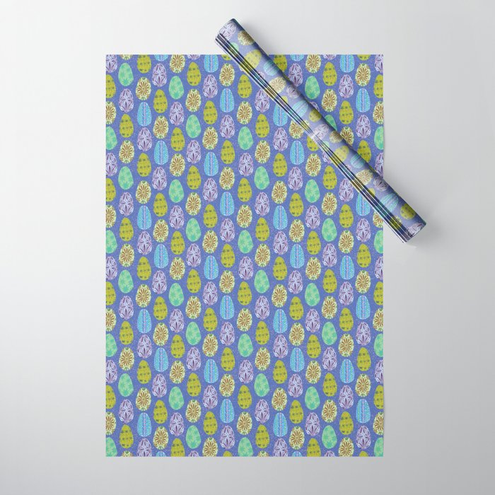 Colorful Folk Art Easter Eggs in Lavender & Green Wrapping Paper