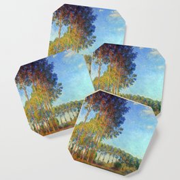 Poplars on the banks of the River Epta, Greece landscape painting by Claude Monet Coaster