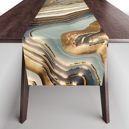 White Gold Agate Abstract Table Runner
