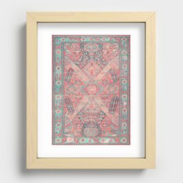 Blush Pink and Aqua Blue Antique Persian Rug Vintage Oriental Carpet Print Recessed Framed Print
