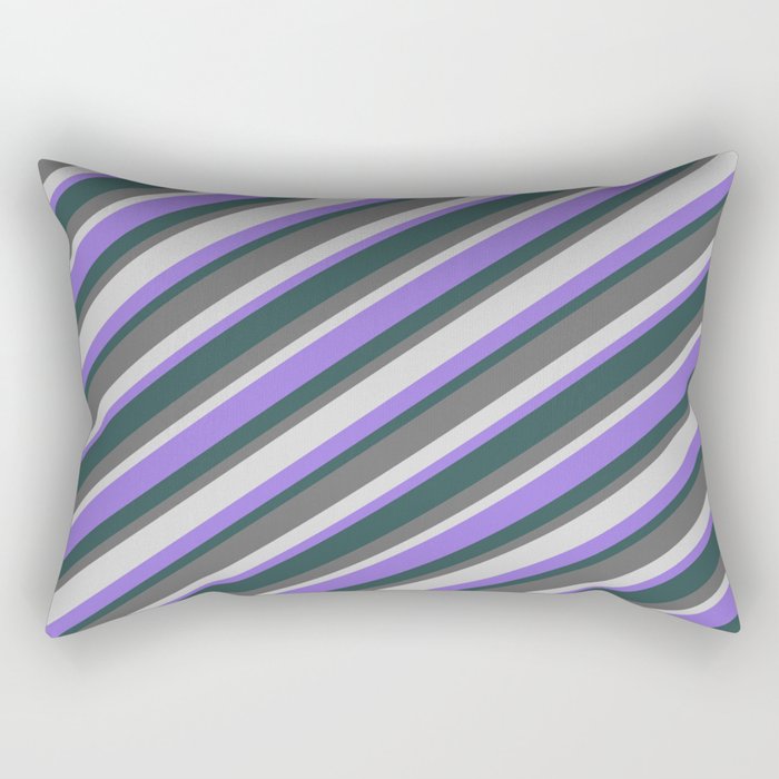 Purple, Dark Slate Gray, Dim Gray, and Light Grey Colored Lined Pattern Rectangular Pillow