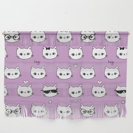 Cute pink pattern with stars glasses wow cats. Pets seamless background. Textiles for children Wall Hanging