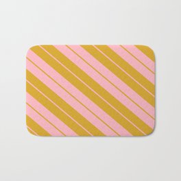 [ Thumbnail: Light Pink and Goldenrod Colored Lines Pattern Bath Mat ]