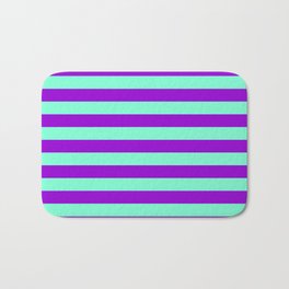[ Thumbnail: Aquamarine and Dark Violet Colored Striped Pattern Bath Mat ]
