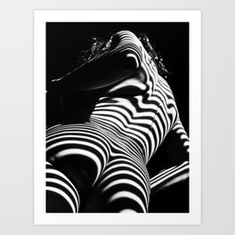 2070-AK Woman Nude Zebra Striped Light Curves around Back Butt Behind Naked Art Kunstdrucke | Black and White, Abstract, Graphic Design, Curated, Pop Surrealism, Photo, Black And White 
