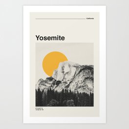 Retro Travel Poster, Yosemite National Park Collage Art Print
