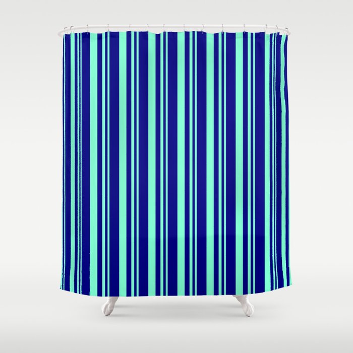 Blue & Aquamarine Colored Lines/Stripes Pattern Shower Curtain