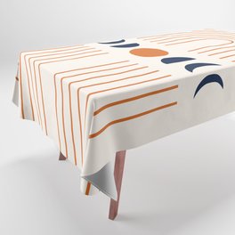 Geometric Lines and Shapes 1 in Navy Blue Orange (Rainbow and Moon Phases Abstract) Tablecloth