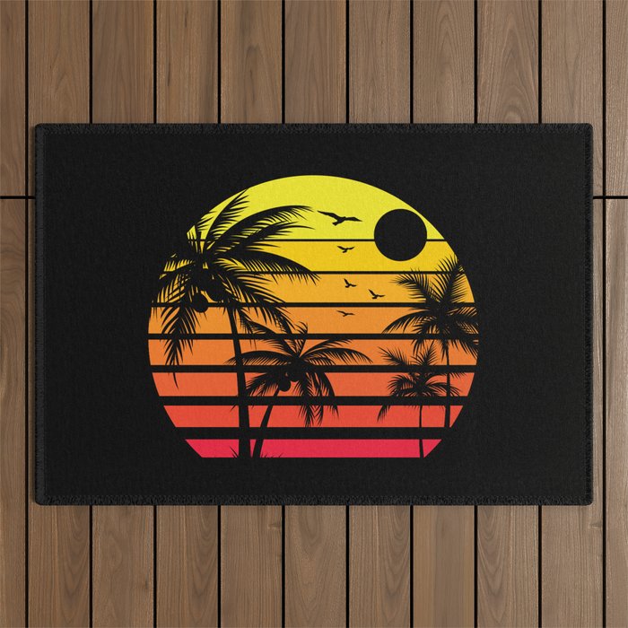 Palm Trees Retro Vintage Sunset Outdoor Rug