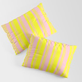 [ Thumbnail: Pink & Yellow Colored Stripes/Lines Pattern Pillow Sham ]