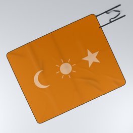 Astros IX  /  Minimal Moon, Sun & Star  /  Orange Pepper & Cream Picnic Blanket