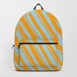 [ Thumbnail: Orange & Light Blue Colored Lines Pattern Backpack ]