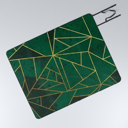 Emerald Green Modern Geometric Gold Lines Picnic Blanket