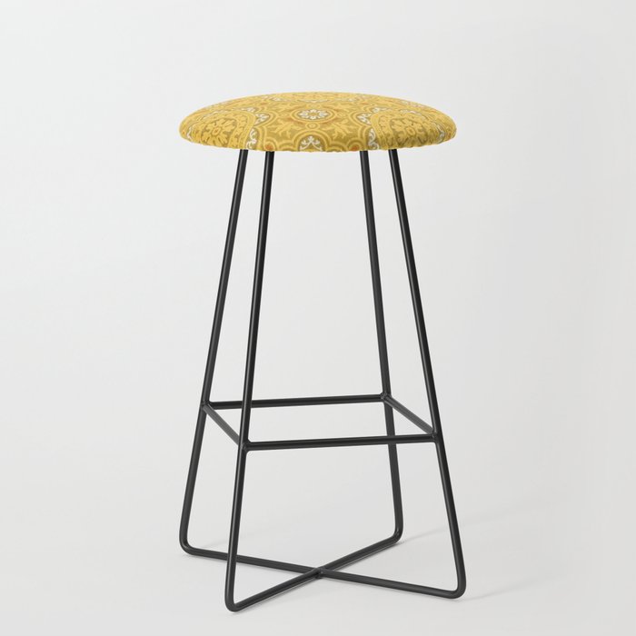 N167 - Geometric Yellow Heritage Traditional Moroccan Tiles Style Pattern Bar Stool