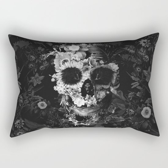 Garden Skull Dark B&W Rectangular Pillow