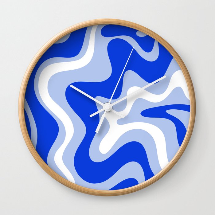 Retro Liquid Swirl Abstract Pattern Royal Blue, Light Blue, and White  Wall Clock