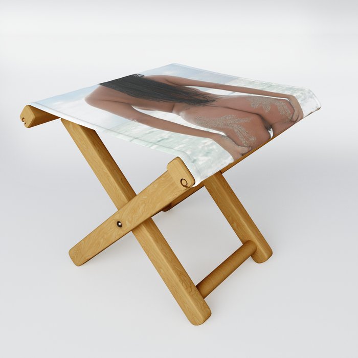 9527-SS Naked Woman Nude Beach Ocean Surf Sandy Handprints on Bare Ass Folding Stool by Chris Maher Society6 pic