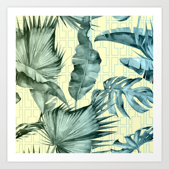 Simply Island Mod Palm Leaves on Pale Yellow Art Print