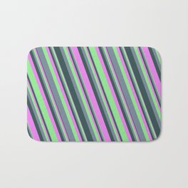[ Thumbnail: Violet, Light Green, Light Slate Gray, and Dark Slate Gray Colored Lined Pattern Bath Mat ]