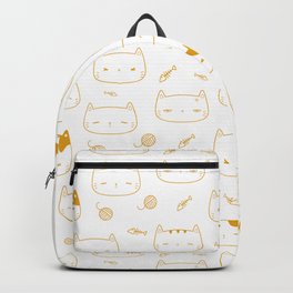 Mustard Doodle Kitten Faces Pattern Backpack