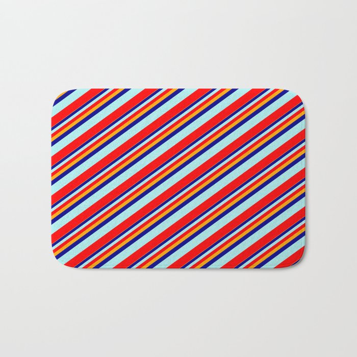 Orange, Dark Blue, Turquoise, and Red Colored Stripes Pattern Bath Mat