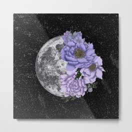 Moon Abloom in Lavendar and Periwinkle Metal Print | Periwinkle, Garden, Bloom, Flowers, Lavendar, Moon, Surreal, Magical, Digital, Drawing 