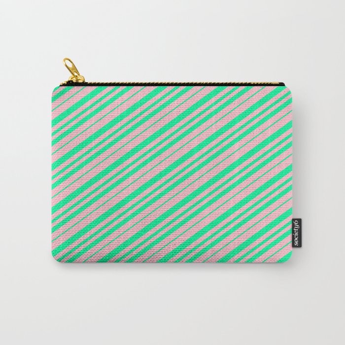Pink & Green Colored Lined Pattern Carry-All Pouch