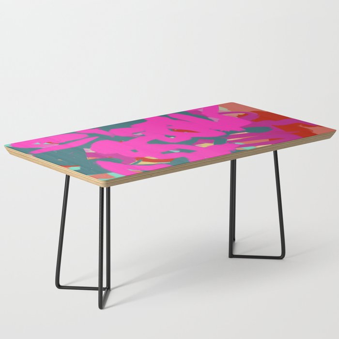 Fuchsia Pink, Teal Green & Orange Rust Thick Abstract Coffee Table