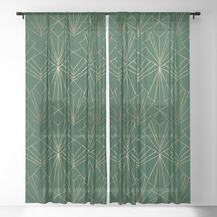 Art Deco in Emerald Green - Large Scale Sheer Curtain