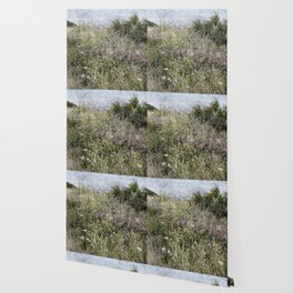 Vintage countryside summer Chicory field camping scene Wallpaper