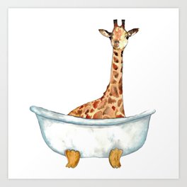 Giraffe taking bath watercolor  Art Print