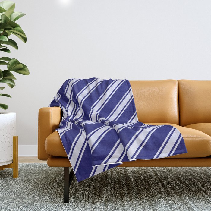 Midnight Blue and Lavender Colored Striped Pattern Throw Blanket
