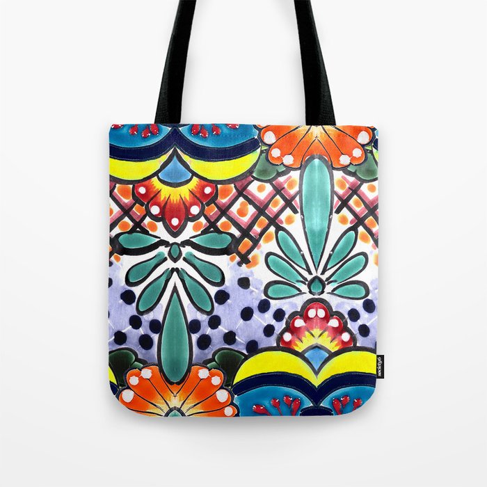 Colorful Talavera, Yellow Accent, Large, Mexican Tile Design Tote Bag