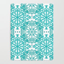 Blue and White Mandala Pattern Poster