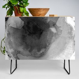 Black and Grey Abstract Watercolor Painting Monochrome Nebula 2 Credenza